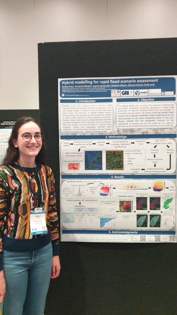 PhD student Andrea Pozo presenting her work: Hybrid Modelling for Rapid Flood Scenario Assessment.